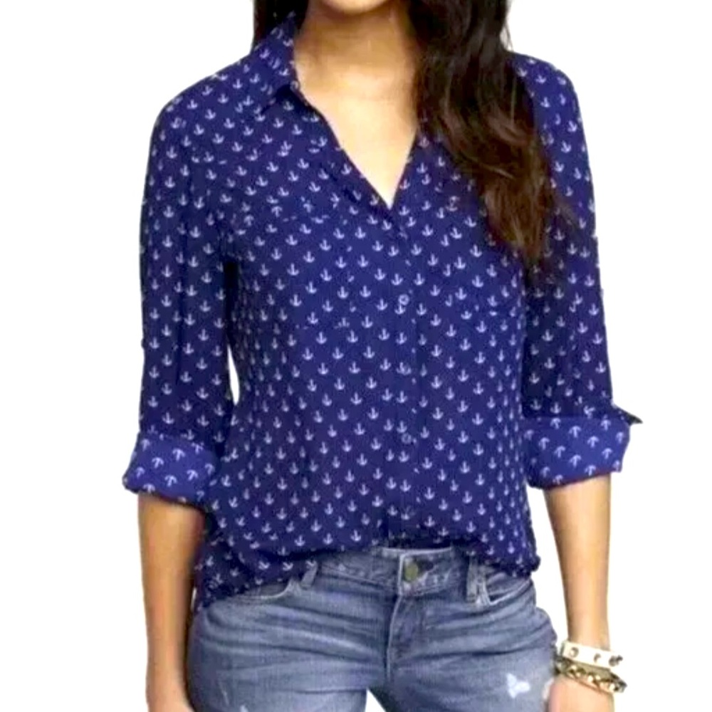 Express Anchor Print Portofino Button Down Top
